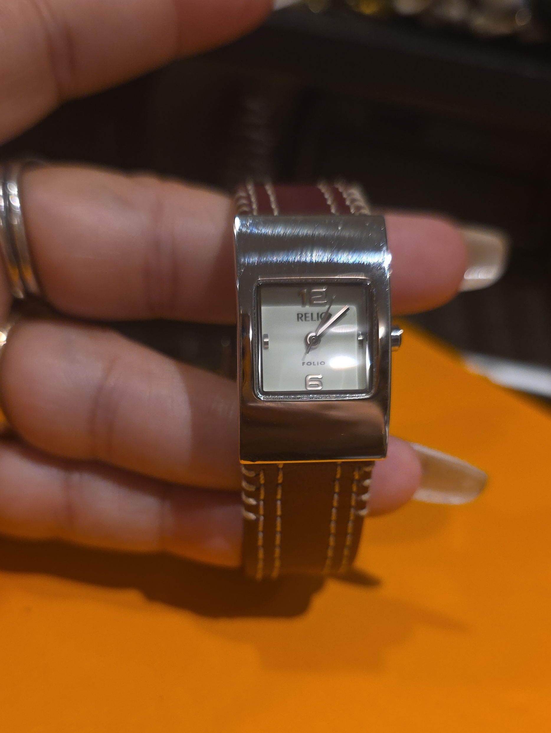 Relic Silver Case Watch With Brown Leather Strap